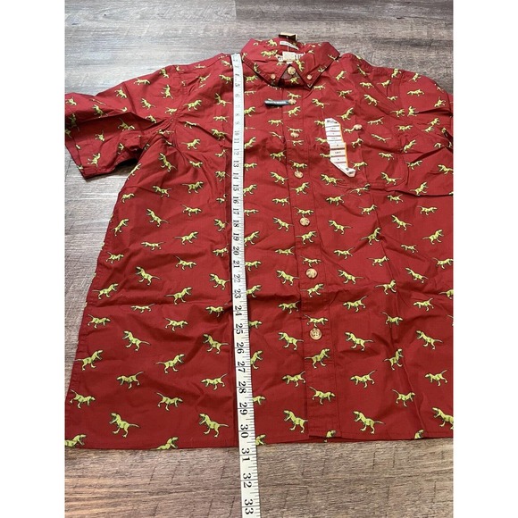 Duluth Trading Mens Slim Fit Button Up Shirt Size XL Shortsleeve Red w/ dinos O7 - Picture 6 of 7